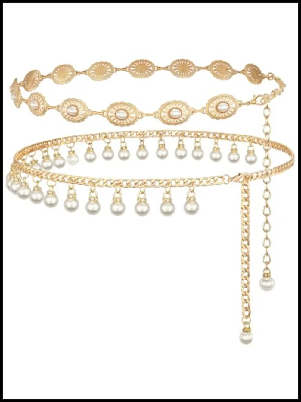 Pearl Waist Chain Belt Adjustable Gold Body Link for Dresses Jeans